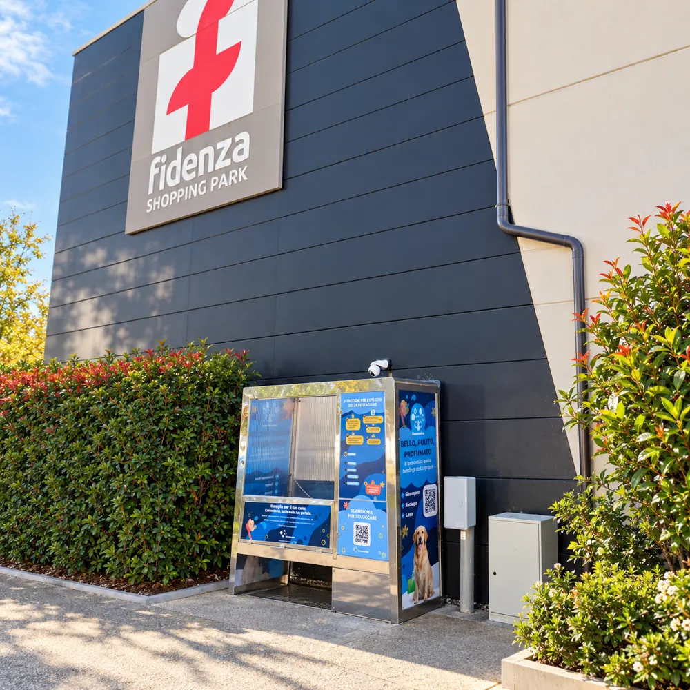 Postazione Shower2Pet installata al Fidenza Shopping Park